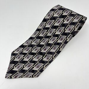 Savane Tie‎ 100% Silk Black Cream Burgundy Modern Length 57 in  Width 4 in